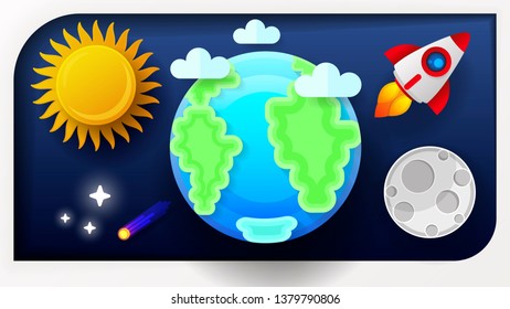 Space Earth Moon And Sun Vector Illustration For Your Needs