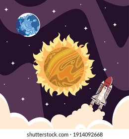 ilustración vectorial de exploración de la galaxia espacial del planeta de la Tierra solar y el transbordador