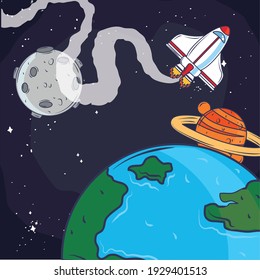 space earth spaceship moon cosmos