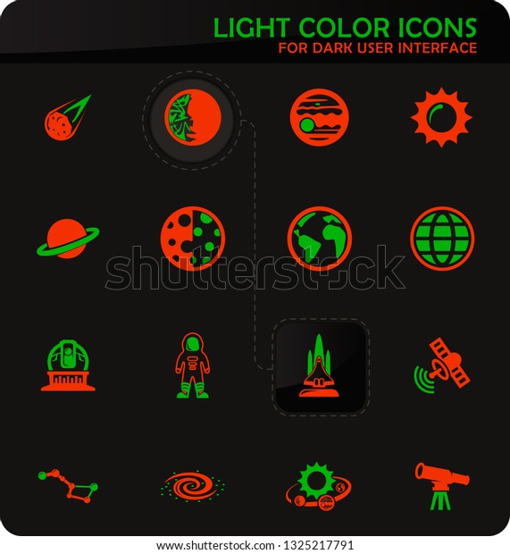 Space easy color vector icons on dark background\
for user interface\
design