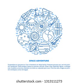 Space elements banner in line style with place for text