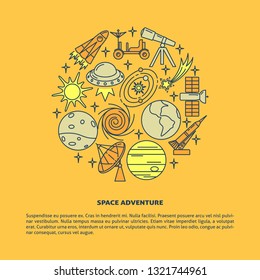 Space elements concept banner template in line style with place for text