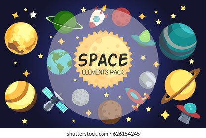 Space elements pack. Vector illustration.