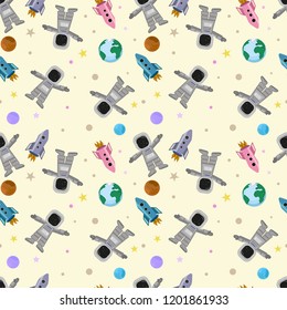 Space elements seamless pattern. Space background. Space doodle illustration. Vector illustration