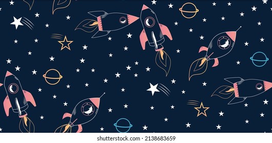 Space elements seamless pattern. Space background. Vector illustration. 