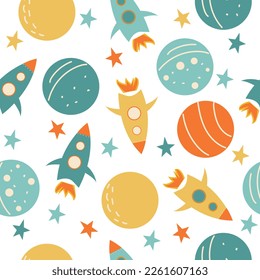 Space elements seamless pattern. Space background. Space doodle illustration. Vector illustration