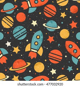 Space elements seamless pattern. Space background. Space doodle illustration. Vector illustration
