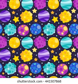 space elements seamless pattern. Planets, moon and stars