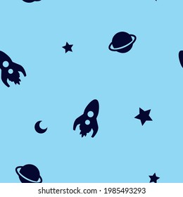 Space elements seamless pattern.Planet,rocket and star vector print.Cute vector print for kids.