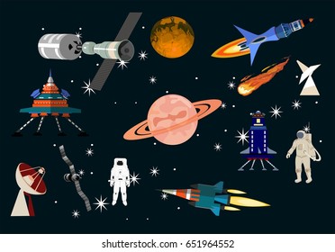 Space elements vector icons set