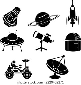 space elements vector illustration  satellite rocket space suit telescope