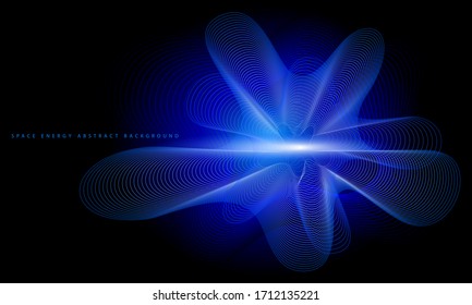 Fondo abstracto de energía espacial. Los brillantes rayos azules se expanden.