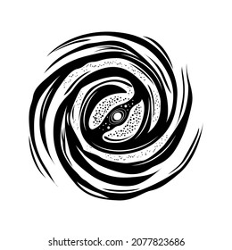 Space engraving hand drawn composition with isolated image of galaxy on white background vector illustration