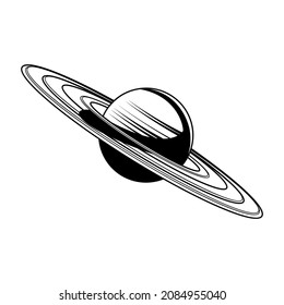 Space engraving hand drawn composition with isolated image of saturn planet on white background vector illustration