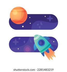 Space Equal Sign with Rocket and Starry Sky Vector Illustration