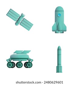 Space equipment icons set cartoon vector. Space technology. Research and development concept