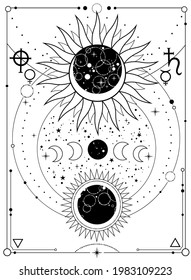 space esoteric composition of the sun, moon and stars