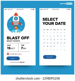 Space Event App Interface Design with Rocket Vector Illustration