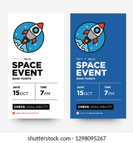 Space Event App Interface Design with Rocket Vector Illustration