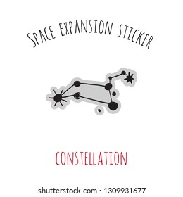 Space expansion sticker: constellation. Hand drawn patch or badge chevron with sketch on cosmos theme. Symbols of human development and curiosity for little researchers.