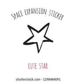Space expansion sticker: cute star. Hand drawn patch or badge chevron with sketch on cosmos theme. Symbols of human development and curiosity for little researchers.