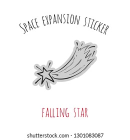 Space expansion sticker: falling star. Hand drawn patch or badge chevron with sketch on cosmos theme. Symbols of human development and curiosity for little researchers.