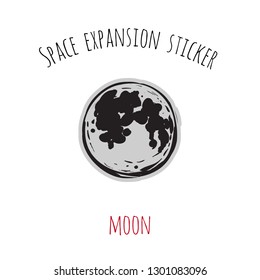 Space expansion sticker: moon. Hand drawn patch or badge chevron with sketch on cosmos theme. Symbols of human development and curiosity for little researchers.