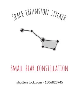 Space expansion sticker: small bear constellation. Hand drawn patch or badge chevron with sketch on cosmos theme. Symbols of human development and curiosity for little researchers.