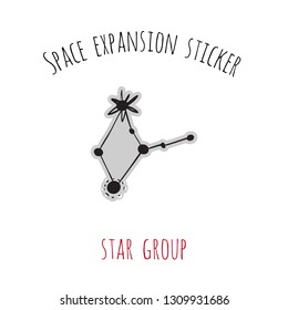 Space expansion sticker: star group. Hand drawn patch or badge chevron with sketch on cosmos theme. Symbols of human development and curiosity for little researchers.