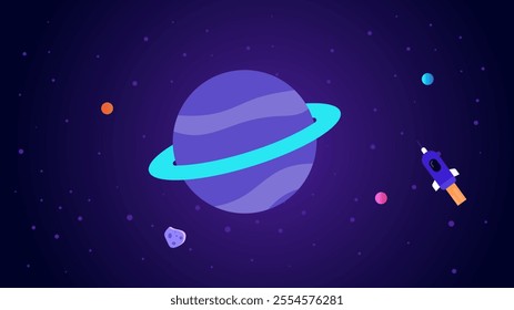 Space exploration animation concept. Outer space science. Universe and galaxy illustration.