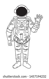 space exploration astronaut saying hi in black and white icon cartoon vector illustration graphic design