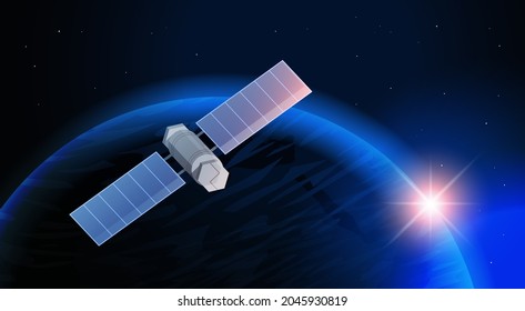 Space Exploration Astronautics Technology Concept Observation Satellite Flying Orbital Spaceflight Around Earth