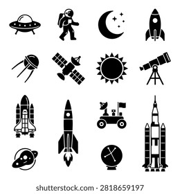 Space exploration and astronomy vector icon set with celestial objects astronomy astronaut telescope satellite exploration celestial universe