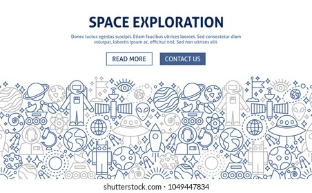 Space Exploration Banner Design. Vector Illustration of Line Web Concept.