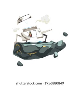 Space exploration cartoon icon with small lunar rover on planet surface vector illustration
