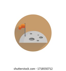 space exploration colorful flat icon with long shadow. flag on moon flat icon