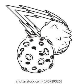 space exploration comet and planet in black and white icon cartoon vector illustration graphic design