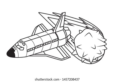 space exploration comet and space shuttle in black and white icon cartoon vector illustration graphic design