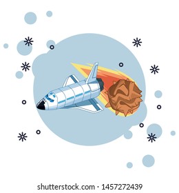 space exploration comet and space shuttle with round icon and squeaky spots icon cartoon vector illustration graphic design