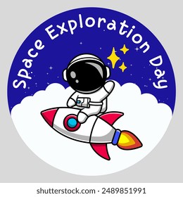 Space Exploration Day vector banner design illustration. blue and white color