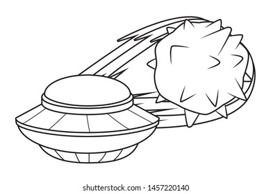 space exploration flying saucer and comet in black and white icon cartoon vector illustration graphic design