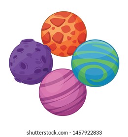 space exploration four colorful planets icon cartoon vector illustration graphic design
