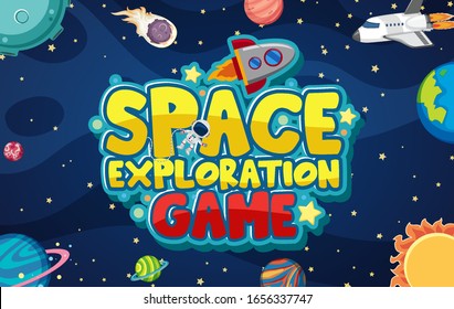 Space exploration game design with planets in the galaxy illustration