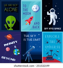 Space exploration human spaceflights mini poster set isolated vector illustration