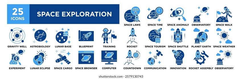 Space Exploration icon collection set. Containing design Space Time,  Laws, Anomaly,  Observatory,  Walk
