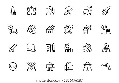 space exploration icon, space, planet, alien, solar,
astronaut, stars,
vector set design
with Editable
Stroke. Line, Solid,
Flat Line, thin style
and Suitable for Web Page, Mobile
App, UI, UX design