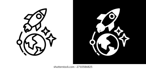 Space Exploration Icon whiteblack Vector Illustration