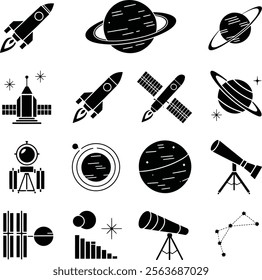 Space Exploration Icons for Digital Projects on Space Technology and Discovery.