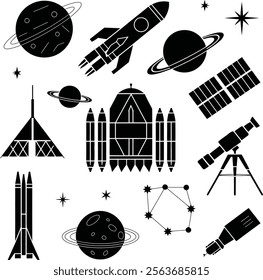 Space Exploration Icons Set for Astronomical and Sci-Fi Themed Designs.