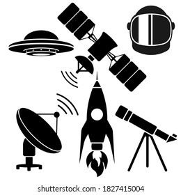 Iconos de exploración espacial establecidos en fondo blanco. Ilustración vectorial. Eps 10.
